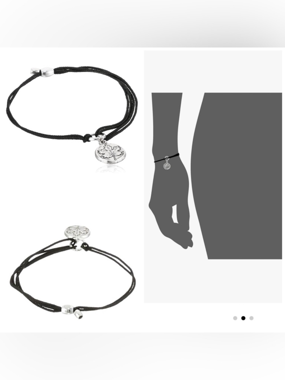 ALEX AND ANI Kindred Cord Maple Leaf Bracelet Silver Adjustable Pull Cord